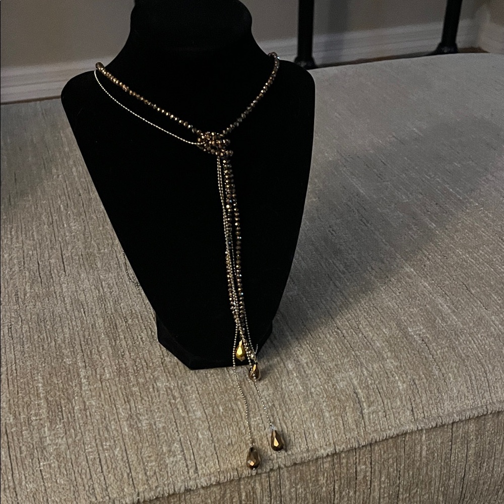 Long Elegant Gold Beaded Necklace